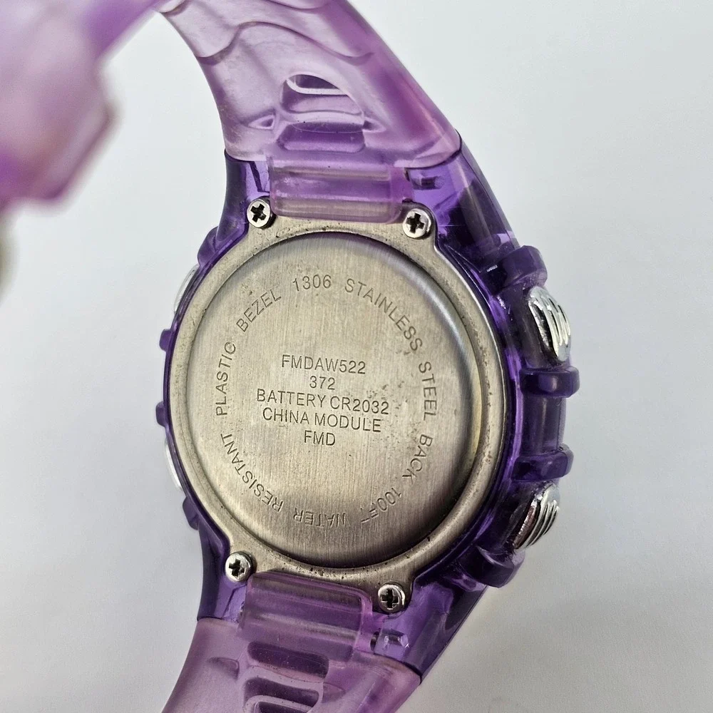 Women's Sports Digital Watch 36MM Pink Purple Plastic Case Bands NEW Battery